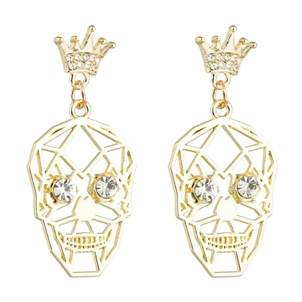 Skull Crown Gold Drop Earrings